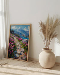 Nepal Himalayas Art Print, Spring Prayer Flags Decor - Thick Oil Painting Style
