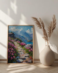 Nepal Himalayas Art Print, Spring Prayer Flags Decor - Thick Oil Painting Style