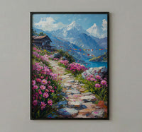 Nepal Himalayas Art Print, Spring Prayer Flags Decor - Thick Oil Painting Style