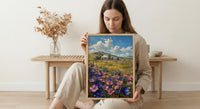 Mongolian Steppe Wall Art, White Yurt Spring Landscape - Living Room Decor