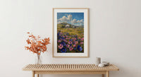 Mongolian Steppe Wall Art, White Yurt Spring Landscape - Living Room Decor