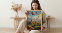 Bagan Hot Air Balloon Poster, Ancient Temple Spring Art - Textured Impasto Oil Painting