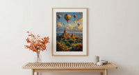 Bagan Hot Air Balloon Poster, Ancient Temple Spring Art - Textured Impasto Oil Painting