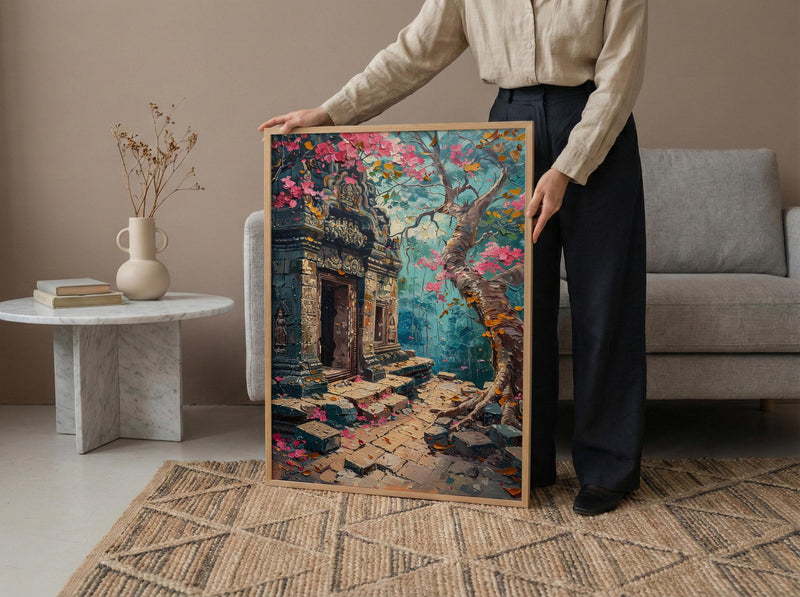 Angkor Wat Jungle Wall Decor, Ancient Ruins Spring Print - Above Bed Art