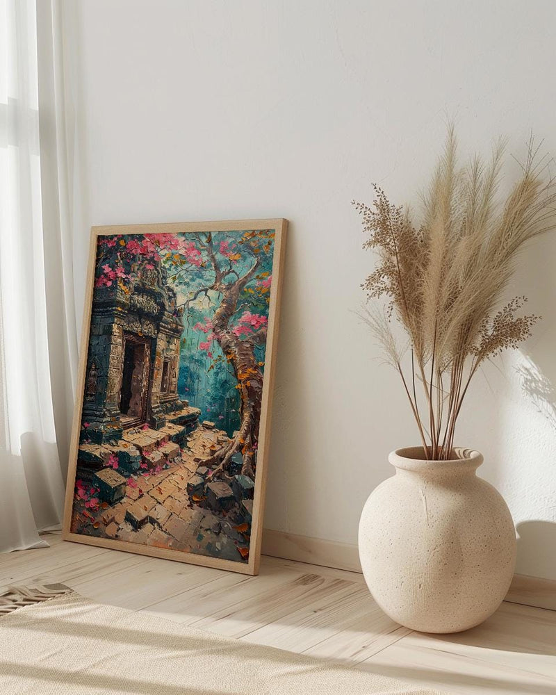 Angkor Wat Jungle Wall Decor, Ancient Ruins Spring Print - Above Bed Art
