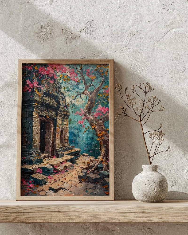 Angkor Wat Jungle Wall Decor, Ancient Ruins Spring Print - Above Bed Art