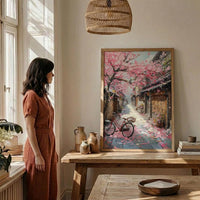 Kyoto Sakura Bicycle Art Print, Pink Cherry Blossom Decor - Housewarming Gift