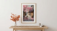 Kyoto Sakura Bicycle Art Print, Pink Cherry Blossom Decor - Housewarming Gift