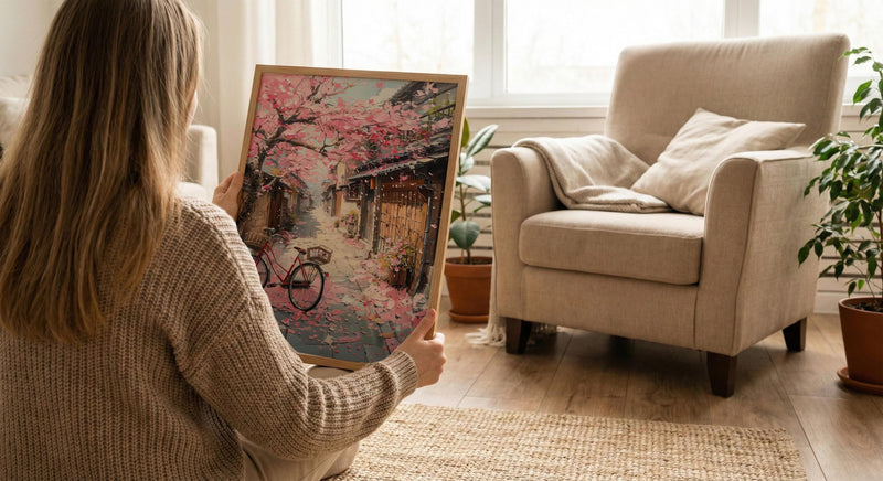 Kyoto Sakura Bicycle Art Print, Pink Cherry Blossom Decor - Housewarming Gift
