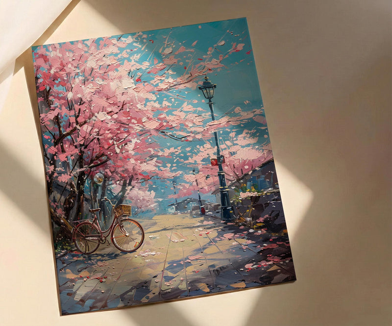 Jinhae Cherry Blossom Poster, Retro Bicycle Spring Art - Housewarming Gift