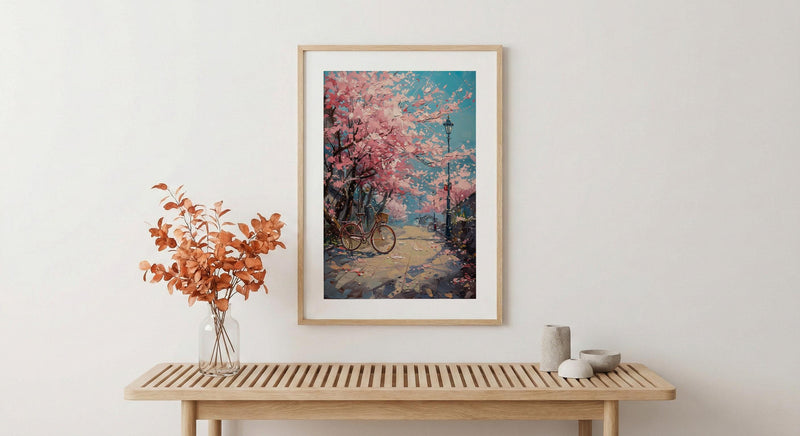 Jinhae Cherry Blossom Poster, Retro Bicycle Spring Art - Housewarming Gift