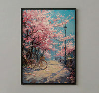 Jinhae Cherry Blossom Poster, Retro Bicycle Spring Art - Housewarming Gift