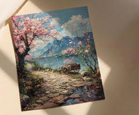 Hangzhou Peach Blossom Wall Decor, Pink Floral Print - Thick Oil Painting Style