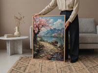 Hangzhou Peach Blossom Wall Decor, Pink Floral Print - Thick Oil Painting Style