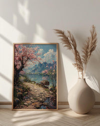 Hangzhou Peach Blossom Wall Decor, Pink Floral Print - Thick Oil Painting Style