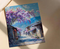 Nara Wisteria Street Poster, Purple Spring Floral Decor - Palette Knife Painting Style