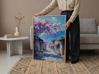 Nara Wisteria Street Poster, Purple Spring Floral Decor - Palette Knife Painting Style