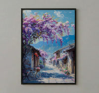 Nara Wisteria Street Poster, Purple Spring Floral Decor - Palette Knife Painting Style