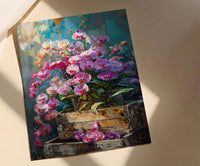 Bangkok Orchid Market Wall Decor, Purple Tropical Floral Print - Living Room Decor