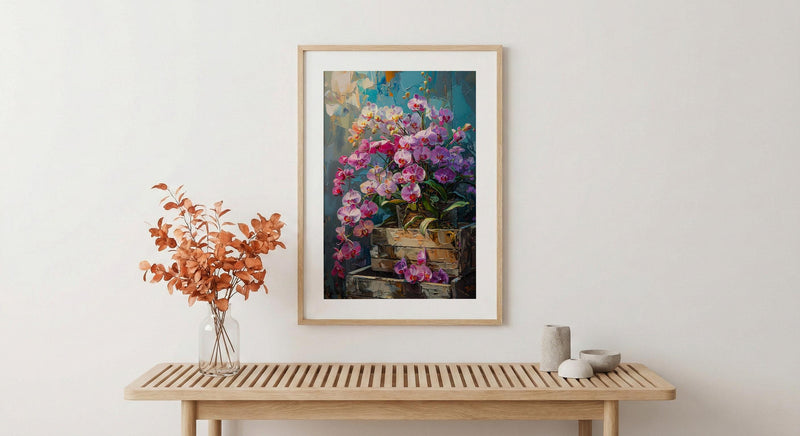 Bangkok Orchid Market Wall Decor, Purple Tropical Floral Print - Living Room Decor