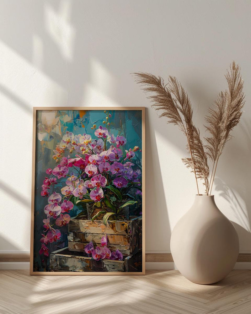 Bangkok Orchid Market Wall Decor, Purple Tropical Floral Print - Living Room Decor