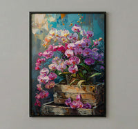 Bangkok Orchid Market Wall Decor, Purple Tropical Floral Print - Living Room Decor