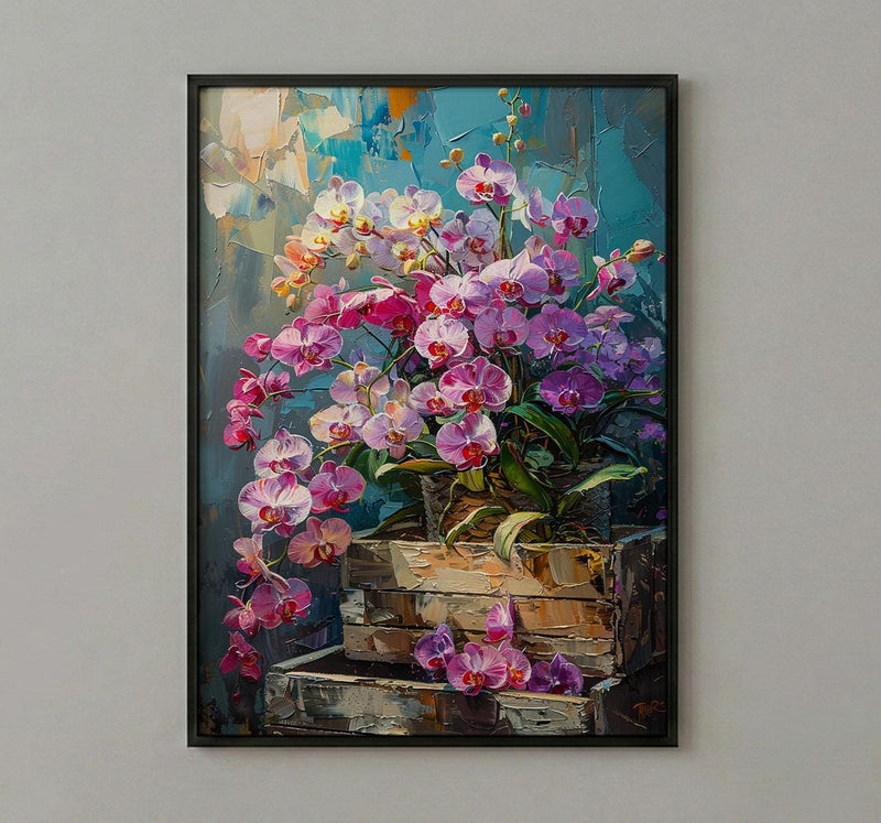 Bangkok Orchid Market Wall Decor, Purple Tropical Floral Print - Living Room Decor
