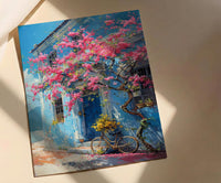 Penang Trishaw Art Print, Pink Bougainvillea Spring Decor - Living Room Decor