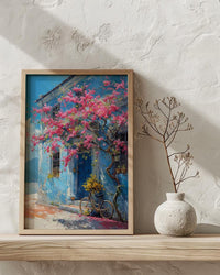 Penang Trishaw Art Print, Pink Bougainvillea Spring Decor - Living Room Decor