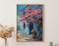 Penang Trishaw Art Print, Pink Bougainvillea Spring Decor - Living Room Decor