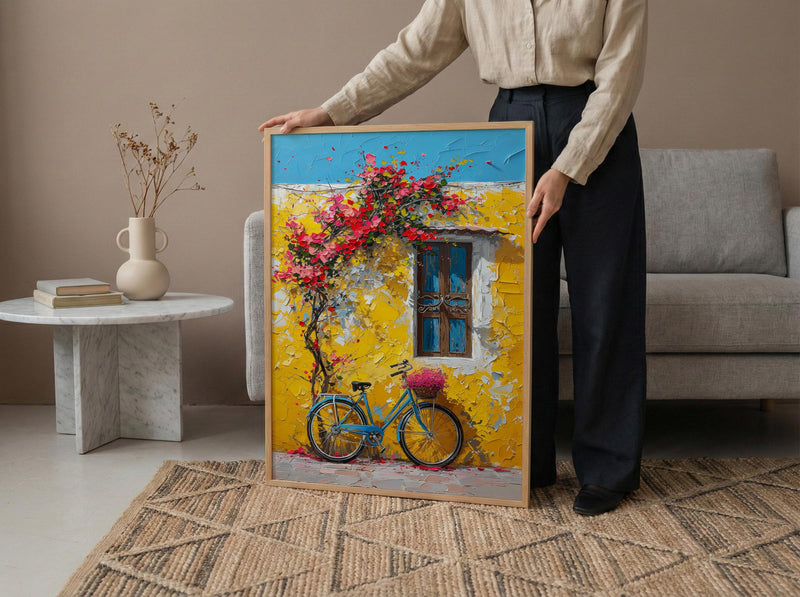 Macau Pastel Village Wall Art, Colorful Spring Street Decor - Textured Impasto Oil Painting