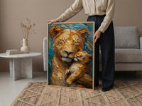 Lioness and Cub Art Print, Emotional Mom Decor - Mother's Day Gift