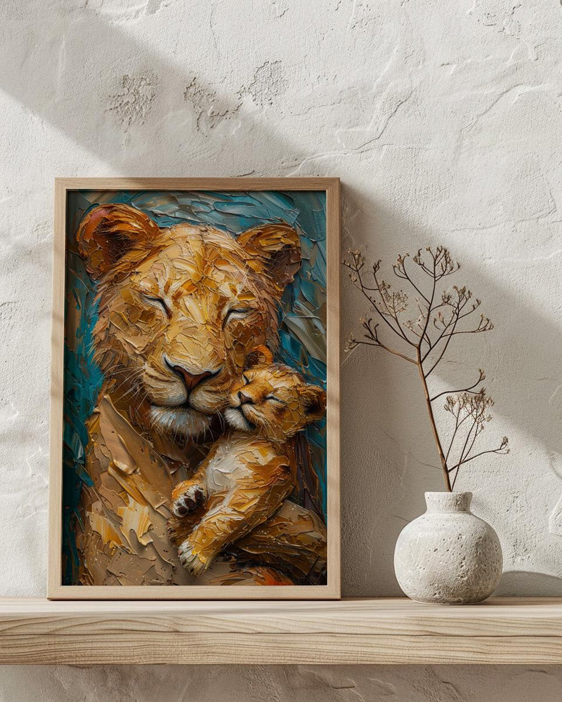 Lioness and Cub Art Print, Emotional Mom Decor - Mother's Day Gift