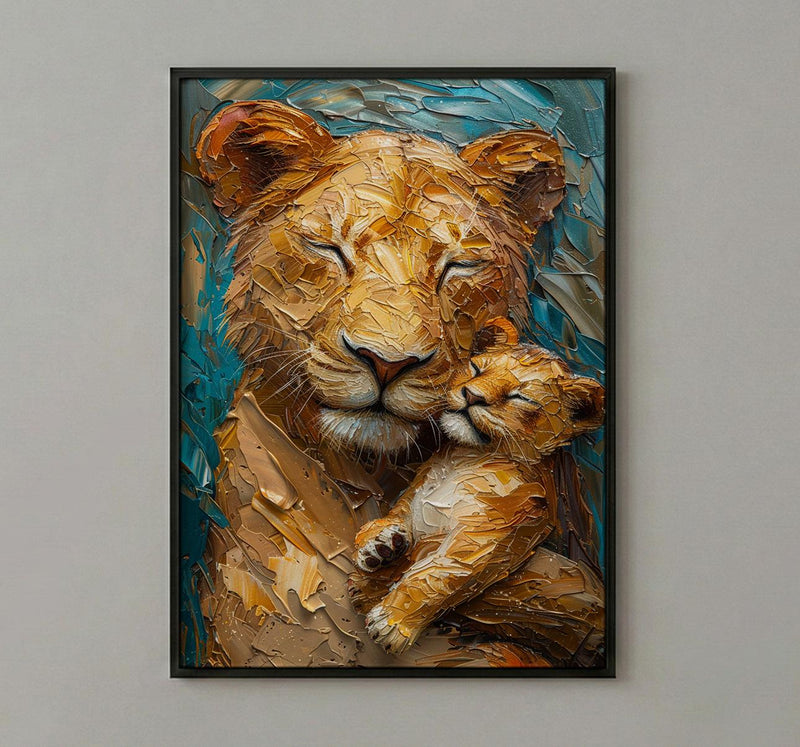 Lioness and Cub Art Print, Emotional Mom Decor - Mother's Day Gift