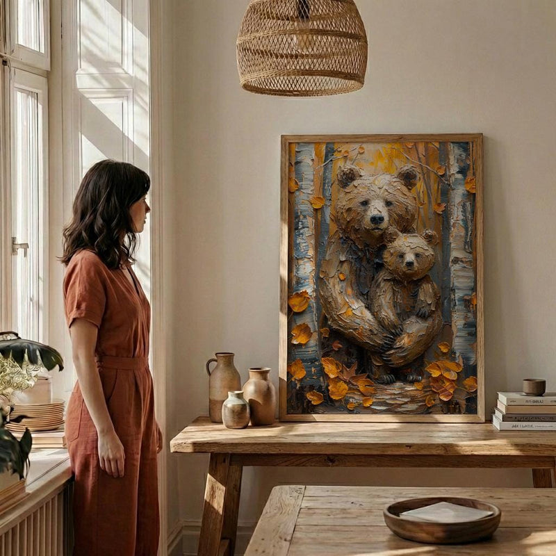Bear and Cub Poster, Cozy Woodland Mom Decor - Mother's Day Gift