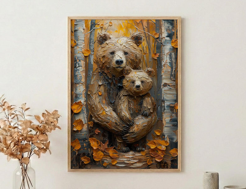 Bear and Cub Poster, Cozy Woodland Mom Decor - Mother's Day Gift