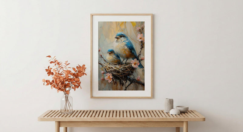 Mother Bird Wall Decor, Nesting Spring Print - Gift for Mom