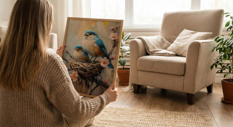 Mother Bird Wall Decor, Nesting Spring Print - Gift for Mom
