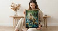 Duck Family Art Print, Nostalgic Animal Decor - Thick Oil Painting Style