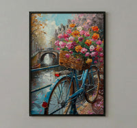 Amsterdam Tulip Bicycle Art Print, Pink Spring Canal Decor - Housewarming Gift
