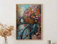 Amsterdam Tulip Bicycle Art Print, Pink Spring Canal Decor - Housewarming Gift