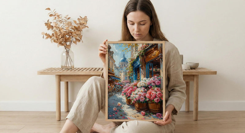 Paris Flower Market Wall Art, French Spring Street Decor - Living Room Poster