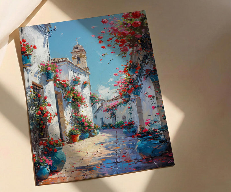 Cordoba Courtyard Wall Decor, Red Geranium Spring Print - Entryway Decor