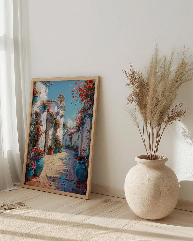 Cordoba Courtyard Wall Decor, Red Geranium Spring Print - Entryway Decor
