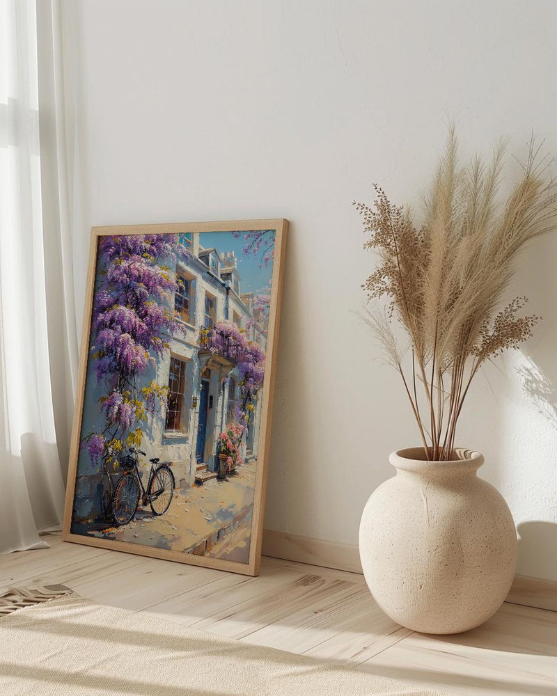 London Wisteria Street Art Print, Chelsea Spring Floral Decor - Thick Oil Painting Style
