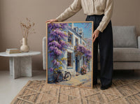 London Wisteria Street Art Print, Chelsea Spring Floral Decor - Thick Oil Painting Style