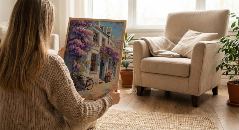 London Wisteria Street Art Print, Chelsea Spring Floral Decor - Thick Oil Painting Style