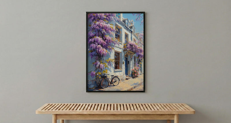 London Wisteria Street Art Print, Chelsea Spring Floral Decor - Thick Oil Painting Style