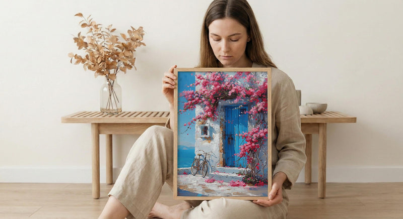 Crete Bougainvillea Wall Art, Greek Island Spring Poster - Above Bed Art