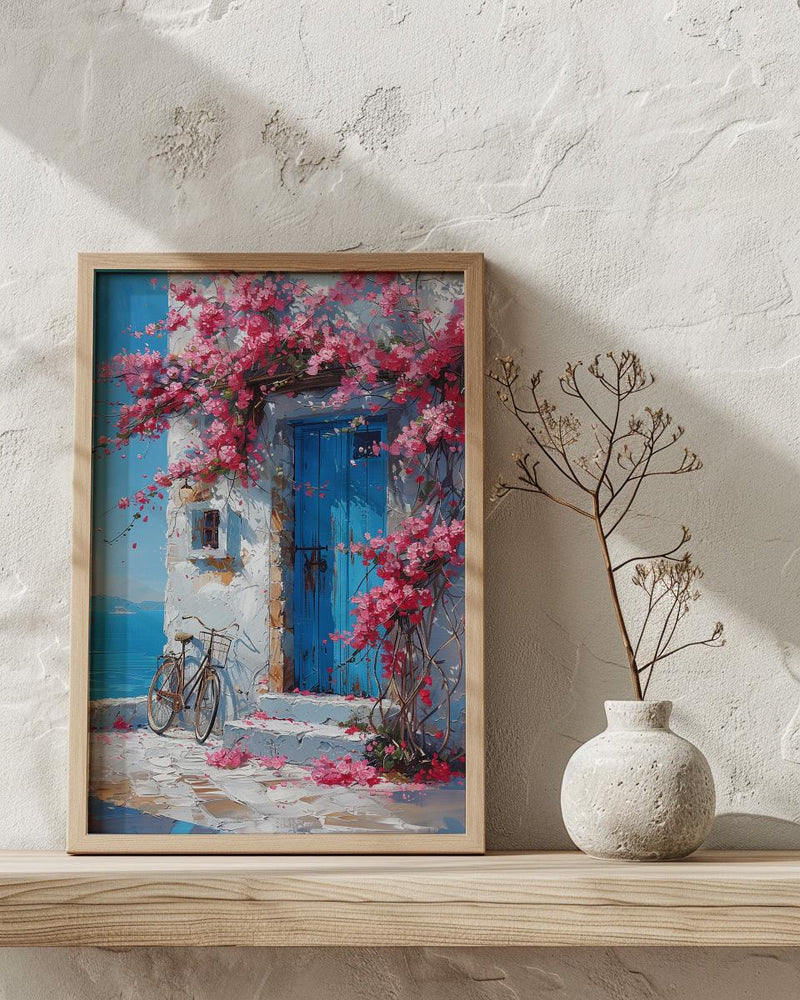 Crete Bougainvillea Wall Art, Greek Island Spring Poster - Above Bed Art